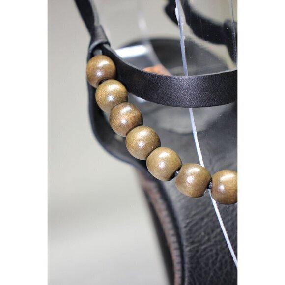 UGG Platform Sandals Leather Size 10 Black Naima Boho Beaded Ankle Strap - Picture 5 of 10